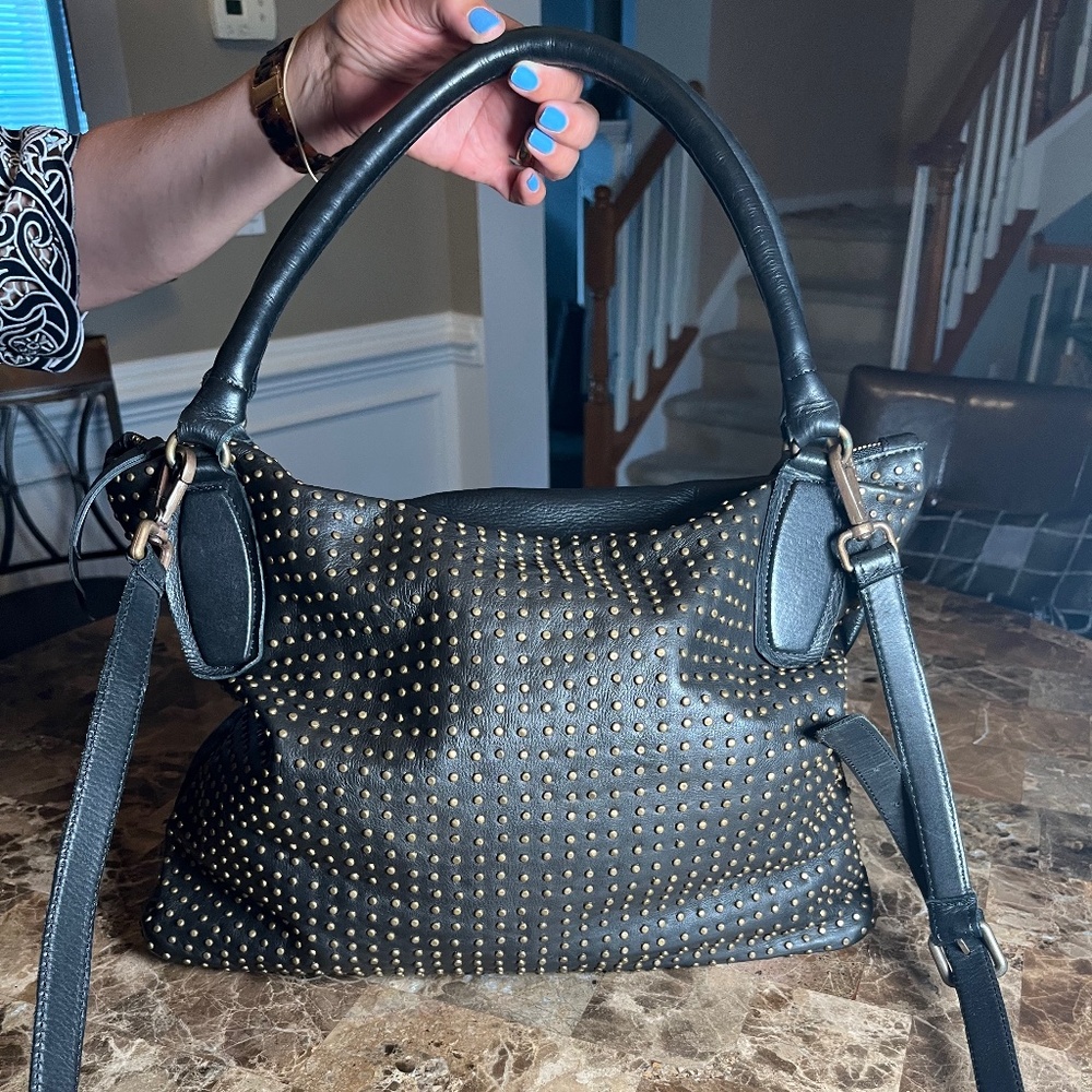 Black Genuine Leather Studded